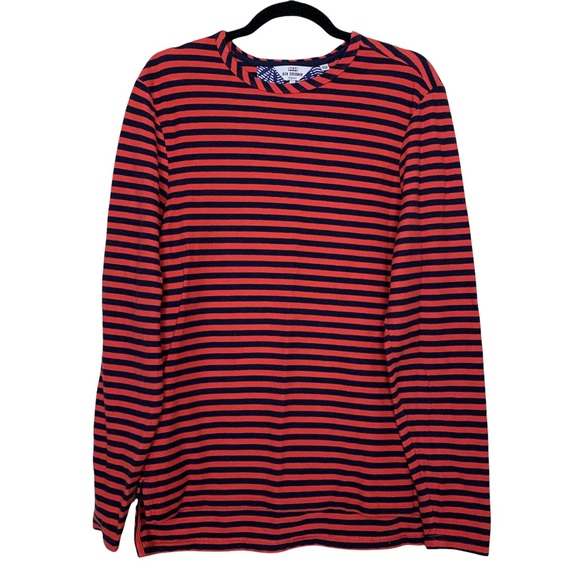 Ben Sherman Cotton Red Navy Striped Long Sleeve Scoop Neck Basic Casual Shirt M - Picture 1 of 7